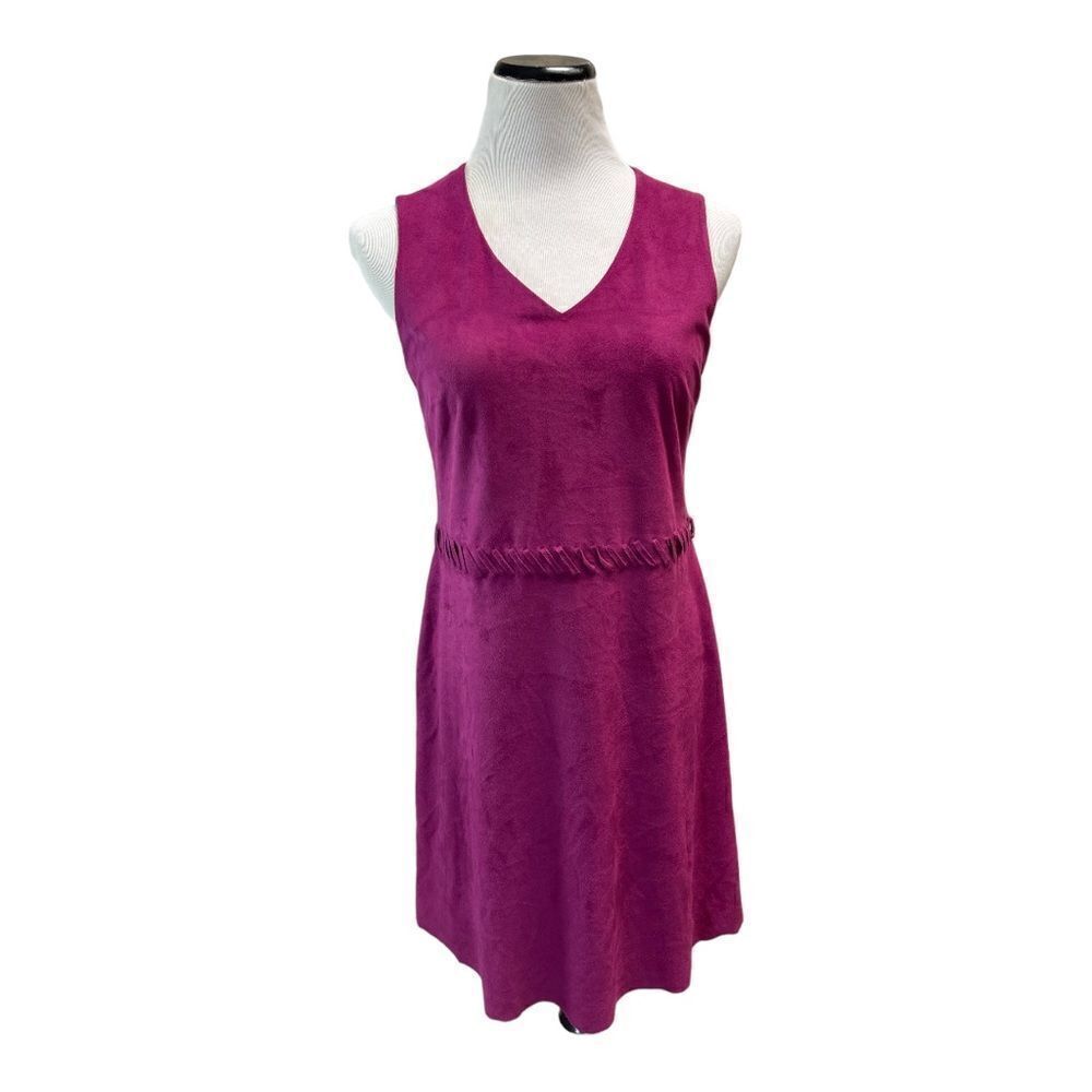 CeCe Faux Suede Plum Pink V Neck Knee Length Dress Bohemian Cowgirl Size 6